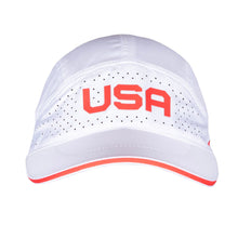 A white Nike Team USA Tailwind AeroBill Hat with the 'USA' text and a swoosh logo in red on the front.