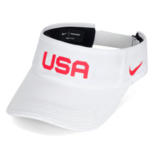 White visor with 'USA' in red and Nike logo on a white background