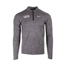 Gray long-sleeve athletic shirt with USA and Nike logos on a white background