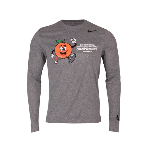 Gray long-sleeve shirt with a cartoon peach character and Nike logo on a white background