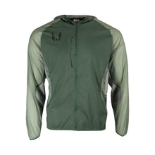 Green jacket with a hood on a white background