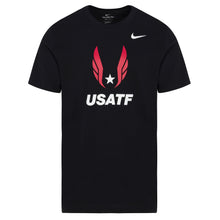 Black t-shirt with USATF logo on a white background