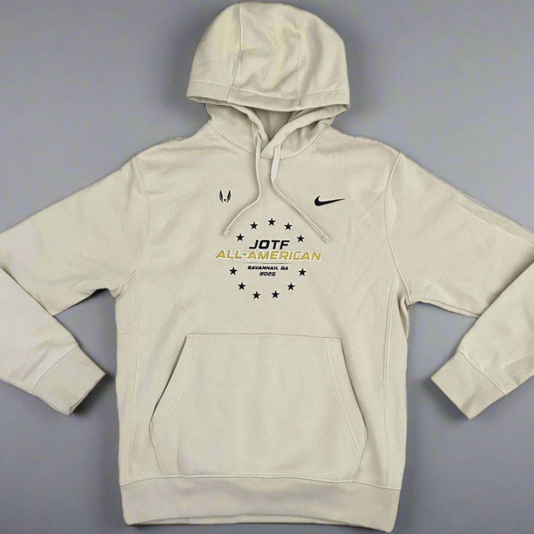 Beige hoodie with JOTF All-American  text and Nike swoosh