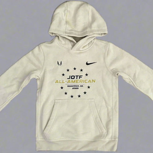 Gold hoodie with JOTF All-American text and Nike logo