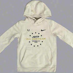 Gold hoodie with JOTF All-American text and Nike logo